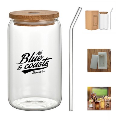 16Oz Can Shaped Glass with Straw and Lid