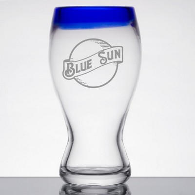 Laser Engraved Libbey® 92316 Aruba 16 oz. Pilsner Glass with Cobalt Blue Rim