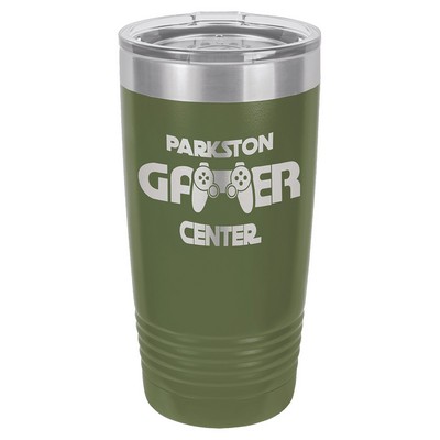Polar Camel 20 oz. Olive Green Vacuum Insulated Ringneck Tumbler with Clear Lid