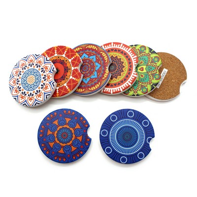 Ceramic Absorbent Stone Car Coaster with Cork Base